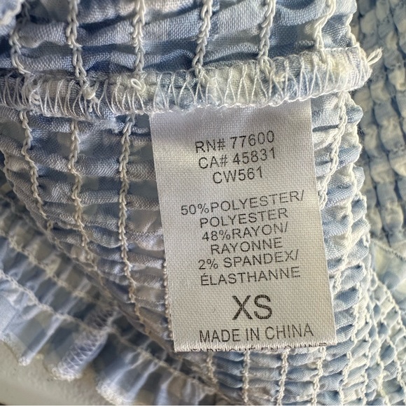 NWT CHASER Smocked Puff Sleeve Top Blue Gingham XS - Picture 5 of 6